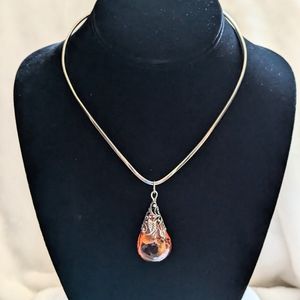 Vintage Amber 925 Sterling Silver Teardrop Necklace